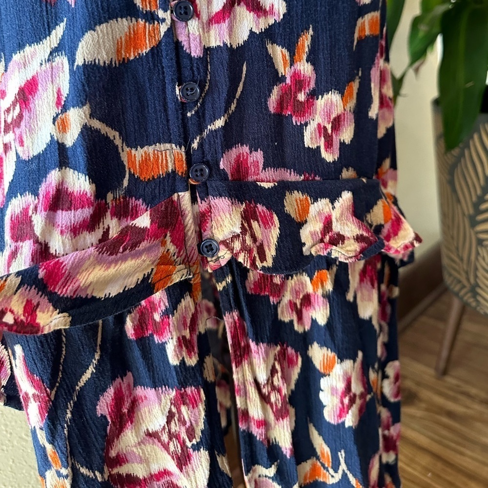 Band Of Gypsie Boho Floral Maxi Dress XS Navy Pink 100% Viscose Resort Coastal - Picture 7 of 15